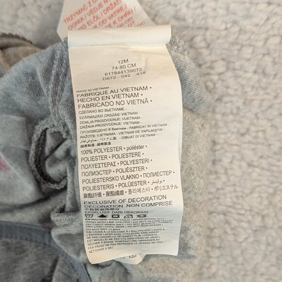 Cherokee Unisex Infant 9 Month Romper Gray & White Stripes with Red Neck & Cuffs - Picture 4 of 4